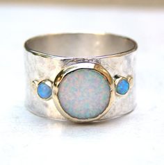 Unique Engagement Ring, White Opal Ring ,Statement Rings, Multistone Rings, Wedding Ring, Gemstone R Silver Multi-stone Ethiopian Opal Jewelry, Unique Silver Opal Ring With Accent Stones, Silver Ethiopian Opal Rings Fine Jewelry, Fine Jewelry Silver Rings With Ethiopian Opal, Silver Multi-stone Ethiopian Opal Ring, Silver Ethiopian Opal Ring With Multi-stones, Silver Ethiopian Opal Ring With Multiple Stones, Silver Ethiopian Opal Multi-stone Ring, Silver Ethiopian Opal Ring With Cabochon