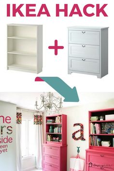 the before and after pictures show how to paint furniture in pink, white and green