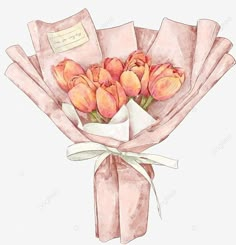 a bouquet of pink tulips with a note on it, transparent png and psd