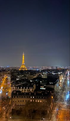 the eiffel tower is lit up at night in this cityscape photo