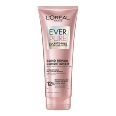 EverPure Bond Repair System strengthens damaged hair against breakage, leaving hair soft and protected from future damage. Sulfate Free, Vegan Formula. L'Oreal Paris Sulfate Free Bond Repair Conditioner with Citric Acid, EverPure, 6.8 fl oz; Repair and reinforce weak bonds for color treated, damaged hair Bond Repair pre-shampoo concentrate, shampoo and conditioner system provides strength and smoothness with intense hydration Bond Repair pre-shampoo concentrate, shampoo and conditioner system fo Treat Damaged Hair, Weak Hair, Personal Care Products, City Market, Color Treated Hair, Sulfate Free, Treated Hair, Citric Acid, Hair Repair