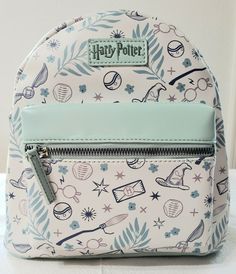 a harry potter backpack with all over print on the front and side zippers is shown