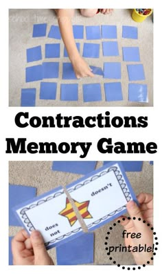 the instructions to make a memory game for kids with pictures and text that reads,