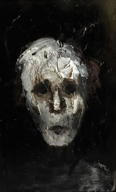 a painting of a person with a white mask on it's face and black background