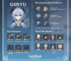 an image of the game's character list for ganyu, which includes characters from