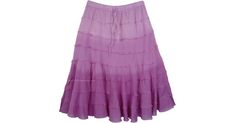 An ombre purple cotton summer knee length skirt, perfect cool color and the pure cotton fabric of the skirt is very comfortable to wear. A light weight casual everyday cotton knee length skirt. Plus, you do not need to worry about the maintenance - just wash it and wear it. This is a fully lined skirt and the unfinished tiers give fullness and flare to the skirt. Easy to pull-up style with elastic waist and drawstrings that makes the skirt adjustable for almost every size but best fits a small t Purple Cotton Lined Skirt, Casual Lavender Skirt, Lavender Tiered Skirt For Summer, Long Purple Cotton Skirt, Spring Purple Cotton Skirt, Summer Lavender Tiered Skirt, Purple Cotton Tiered Skirt, Pink Knee-length Cotton Skirt, Casual Purple Knee-length Skirt