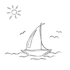 a drawing of a sailboat in the ocean