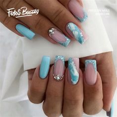 Buy Christmas Decoration Fofosbeauty 24pcs Press on False Nails,Fake Nails for New Year Valentine's Gift,Coffin Sea Blue Quicksand at Walmart.com Fake Acrylic Nails, Ballet Nails, Baby Blue Nails, Blue Nail Designs, New Year's Nails, Manicure Y Pedicure, Diy Manicure