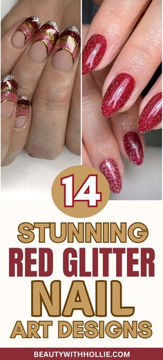 Stunning Red Glitter Nail Art Designs Red Nails Glitter, Elegant Nail Designs, Elegant Nail, Classic Nails, Nail Looks, White Nail, Nail Designs Glitter