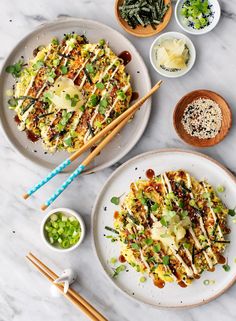 Okonomiyaki - Love and Lemons Small Plates Food, Japanese Pancake Recipe, Okonomiyaki Recipe, Okonomiyaki Sauce, Sushi Ginger, Recipe Japanese, Veggie Sushi, Japanese Pancake, A Spicy Perspective