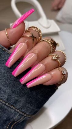 Long Balerin Nails Designs, Cuffing Nail Design, Pink And Nude Nails, Pink Trendy Nails, Pink Nails Acrylic, Nail Art Designs Short, Classy Acrylic Nails, Pretty Nail Art Designs