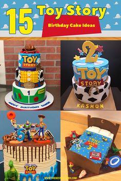 a collage of toy story birthday cakes