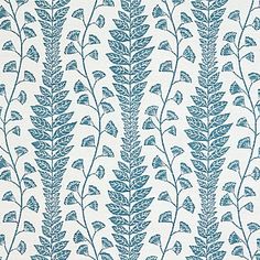 a blue and white wallpaper with leaves on it