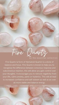 Crystals And Stones For Beginners, Quartz Crystal Meaning, Crystal Healing Chart, Tumbled Crystals, Fire Quartz, Crystal Aesthetic