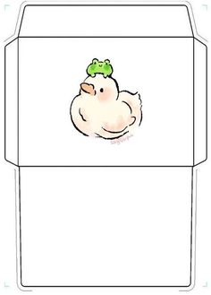 an open envelope with a duck in the middle and a green hat on top of it