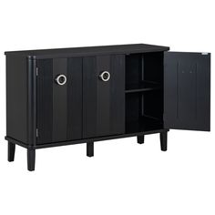 a black cabinet with two doors and drawers