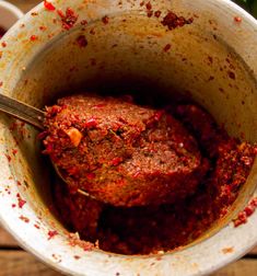 a close up of a pot filled with food