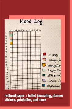 a sheet of paper with the words mood log on it and an image of a grid