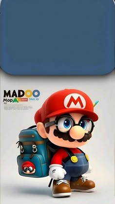 the mario bros character is holding a backpack