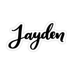 the word jayden written in black ink on a white sticker with an arrow