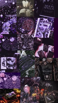 a collage of images with various items in them and the words witches written on them