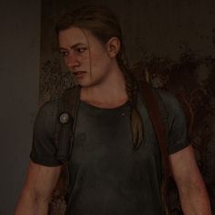 the last of us's character is walking through an old room with blood on her face