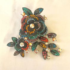 Vintage Rhinestone Flower Brooch, Layered Camillia Flower, Multicolor & AB Stones, Large Dramatic Pin - Etsy Jewelry Vault, Wedding Brooches, Wedding Brooch