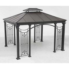 a black metal gazebo on a white background