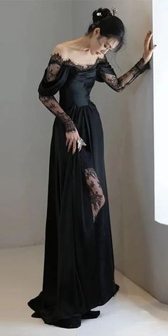 Détails de l'article :   Numéro de produit : C1241   Tissu: Dentelle   Silhouette：Sirène   Manches ： Manches longues   Style du dos : à lacets. Wedding Satin Dress, Wedding Gown Beach, Lace Long Prom Dress, Victorian Fashion Dresses, Gothic Wedding Dress