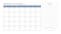 a blue and white calendar with the month planner on it