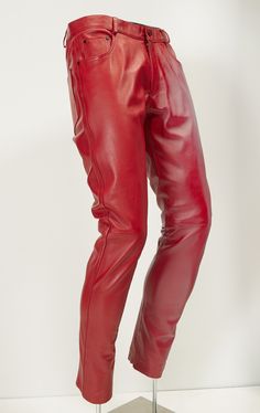 Stile # 2475 Red Fitted Leather Pants, Red Leather Trousers, Red Latex Leggings, Fitted Red Leather Full-length Pants, Red Single-breasted Leather Outerwear, Classic Jeans, Leather Trousers, Los Angeles California, Lambskin Leather