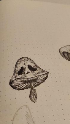 a drawing of a mushroom and a human skull