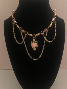 Comes with a 2 inch extender Pink Heart Necklace, Gold And Pink, Handmade Wire Jewelry, Handmade Wire, Beaded Necklaces, Pink Heart, Wire Jewelry, Heart Necklace, Labour Day