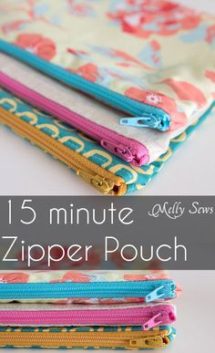 five zipper pouches with the text 15 minute zipper pouch on top and bottom