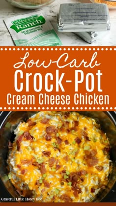 crock - pot cream cheese chicken recipe in the crockpot with text overlay