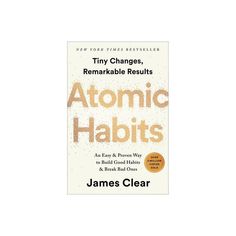 the book cover for atomic habitts by james clear, with an orange and white background