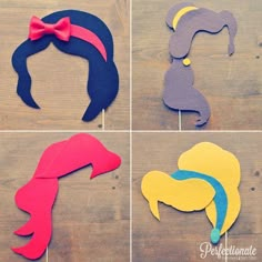 six different types of hair bows are shown in the shape of women's heads