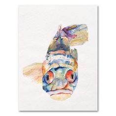 a painting of a fish with a hat on it's head and one eye open