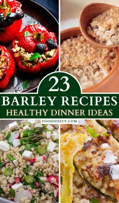 the collage shows different types of healthy dinner ideas including baked goods, salads and vegetables