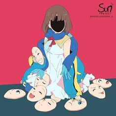 an anime character with many heads on the ground