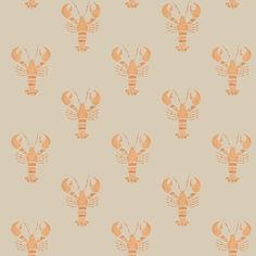 an orange lobster pattern on a beige background