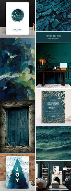 several different types of blue and green wallpapers with the same color scheme on them