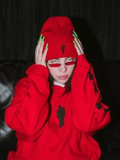 Shop Billie Eilish Blohsh Pullover Hoodie Billie Eilish Merch, Merch Hoodie, Billie Eilish, Fleece Fabric, Red Green, Pouch, Long Sleeves, Fan, Collar