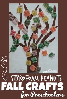 a tree made out of gummy bears with the words styrofoam peanuts fall crafts for preschoolers