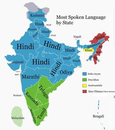 map of india showing the most speaking languages