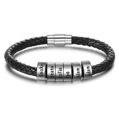 Personalized Men Leather Bracelet Family Names Metals Type: Stainless Steel Customized Type: NAME Gender: Men Bracelets Type: Charm Bracelets Chain Type: Rope Chain Setting Type: None Item Type: Customized Bracelets Material: Metal Shape\pattern: Round Style: Classic Clasp Type: MAGNET Fine or Fashion: Fashion Material: Stainless steel, Leather Length: 21.5cm Weight: 13.6g &nbsp; Personalized custom-made bracelet Purchase Process: 1. Place your order 2. Leave engraved information on the orde Engraved Leather Bracelets, Braids Men, Family Bracelets, Best Friend Bracelets, Customised Bracelets, Best Boyfriend Gifts, Personalized Leather Bracelet, Bracelet Couple, Friend Bracelets