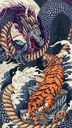 Japanese Tiger Art, Dragon And Tiger, Stile Kylie Jenner, Dragon Wall Art, Dragon Wallpaper Iphone, Japanese Tiger, Japanese Pop Art, Tiger Wallpaper, Japanese Art Prints