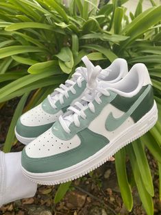 Green Color Block Custom Air Force 1s - Etsy Nike Jordan Custom, Cute Nike Air Jordans, Chte Shoes, Pretty Nike Shoes, Trending Women Shoes, Cute Nikes For Women, Cool Shoes Nike, Custom Air Force One, Cute Green Clothes