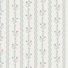 a pattern with flowers and chevrons on a white background, in shades of blue and pink