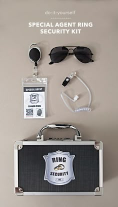 a security kit with sunglasses and other items